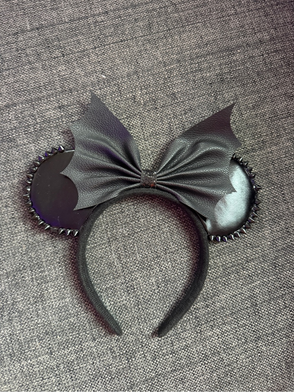 Black Faux-Leather Bat Ear Headband with Bow - Disney
